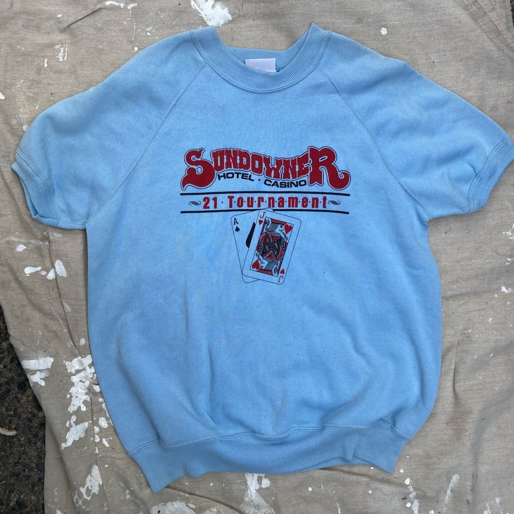 1980s Vintage Playing Card Warmup Short Sleeve Sweater- M